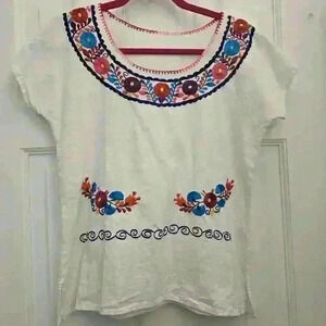Traditional Mexican Fiesta Hand Embroided Blouse,S/M